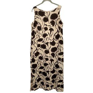 Casual Corner 100% Linen Maxi Sheath Dress Size 10 Brown Floral Print Side Slits